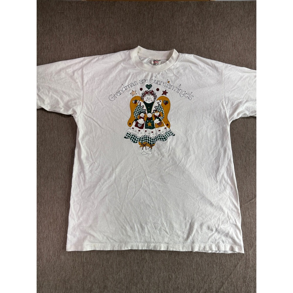 Vintage Oneita Power-T Grandmas are Guardian Angels White Graphic T-Shirt XL